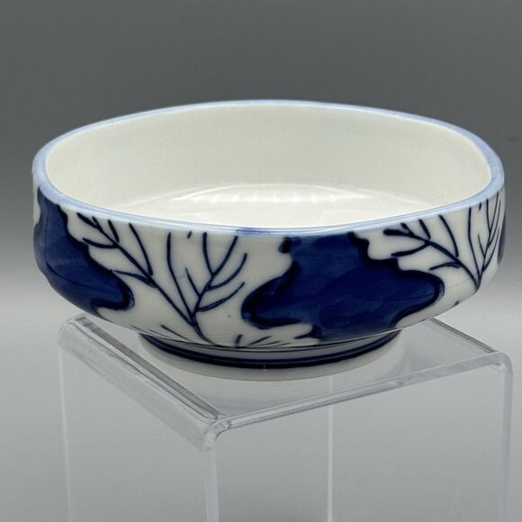 Vtg Arita Ware Porcelain Trinket Rice Bowl Cobalt Blue Leaf Twig Design Imari - Picture 4 of 7